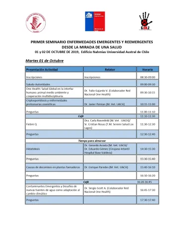 Primer Seminario de Enfermedades Emergentes y Reemergentes desde la mirada de Una Salud Primer Seminario de Enfermedades Emergentes y Reemergentes desde la mirada de Una Salud