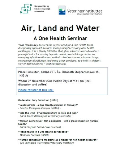 Air, Land and Water:  A One Health Seminar Air, Land and Water:  A One Health Seminar